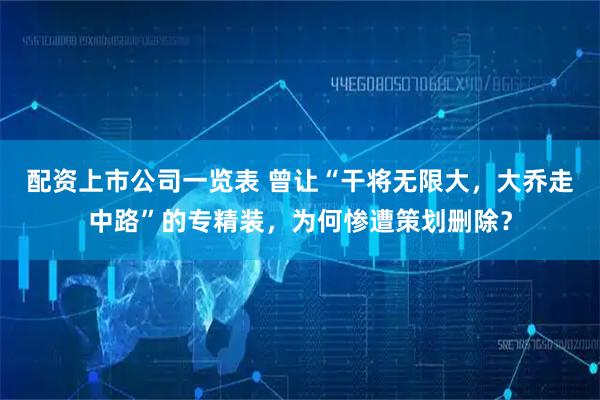 配资上市公司一览表 曾让“干将无限大,大乔走中路”的专精装,为何惨遭策划删除?